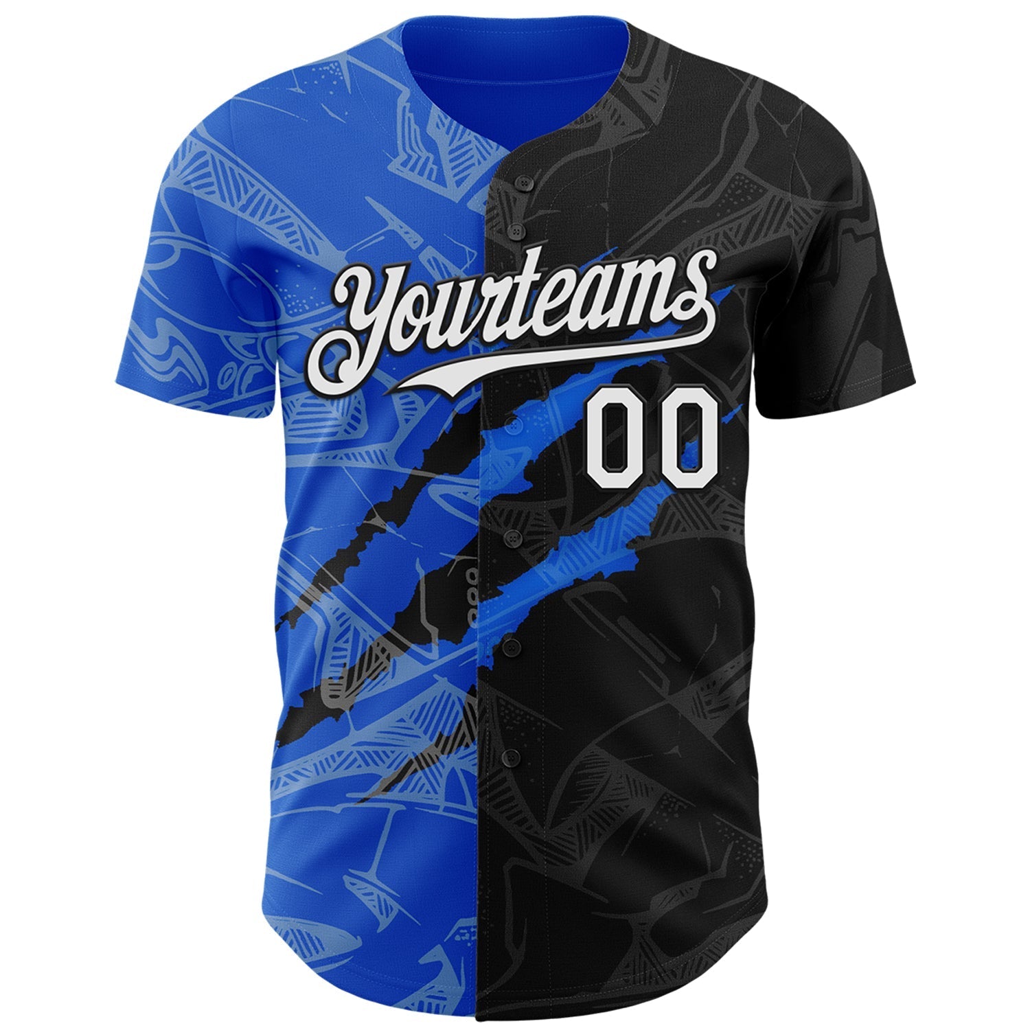 Custom Graffiti Pattern White Black-Thunder Blue 3D Scratch Authentic Baseball Jersey baseball jersey product view 2