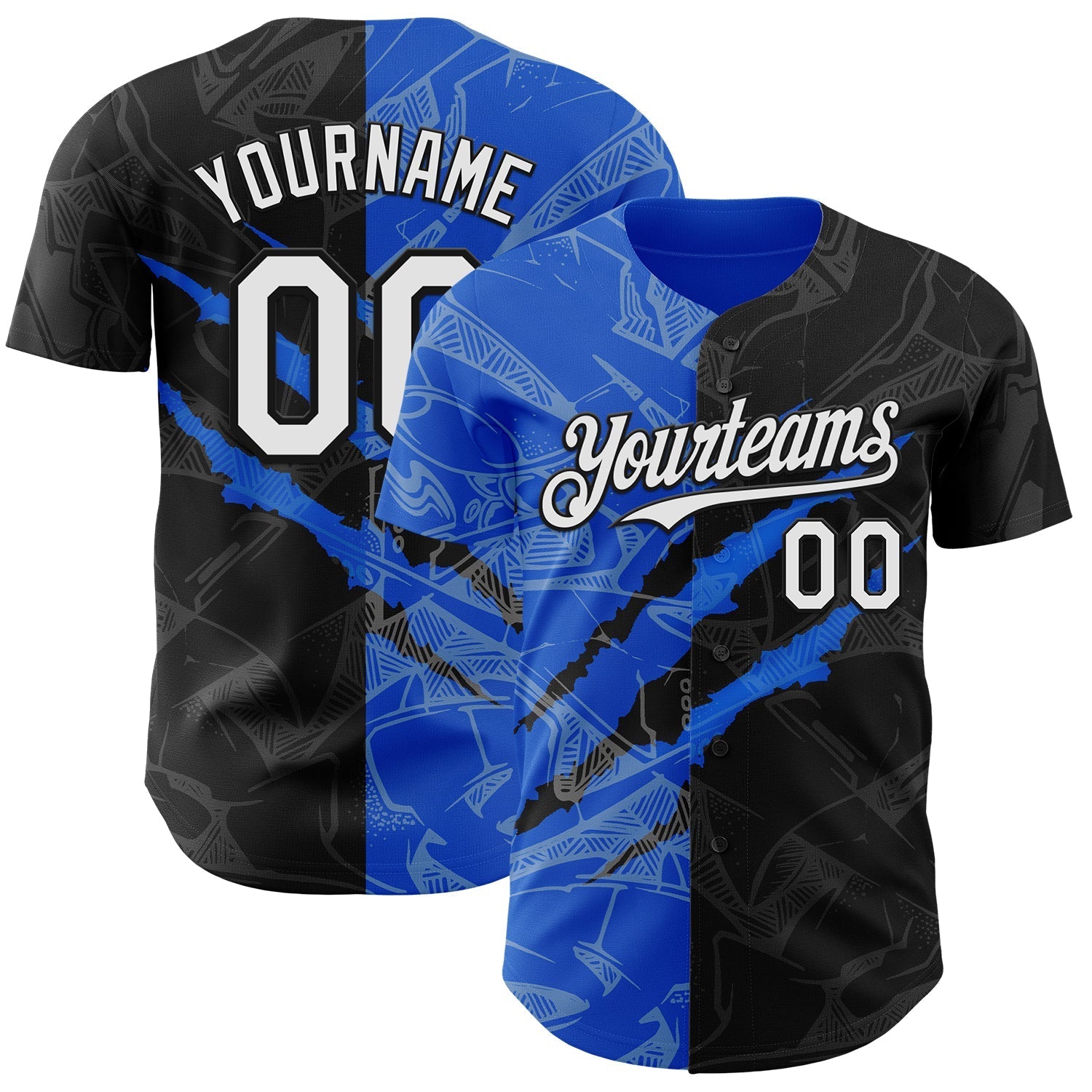 Custom Graffiti Pattern White Black-Thunder Blue 3D Scratch Authentic Baseball Jersey baseball jersey product view 1