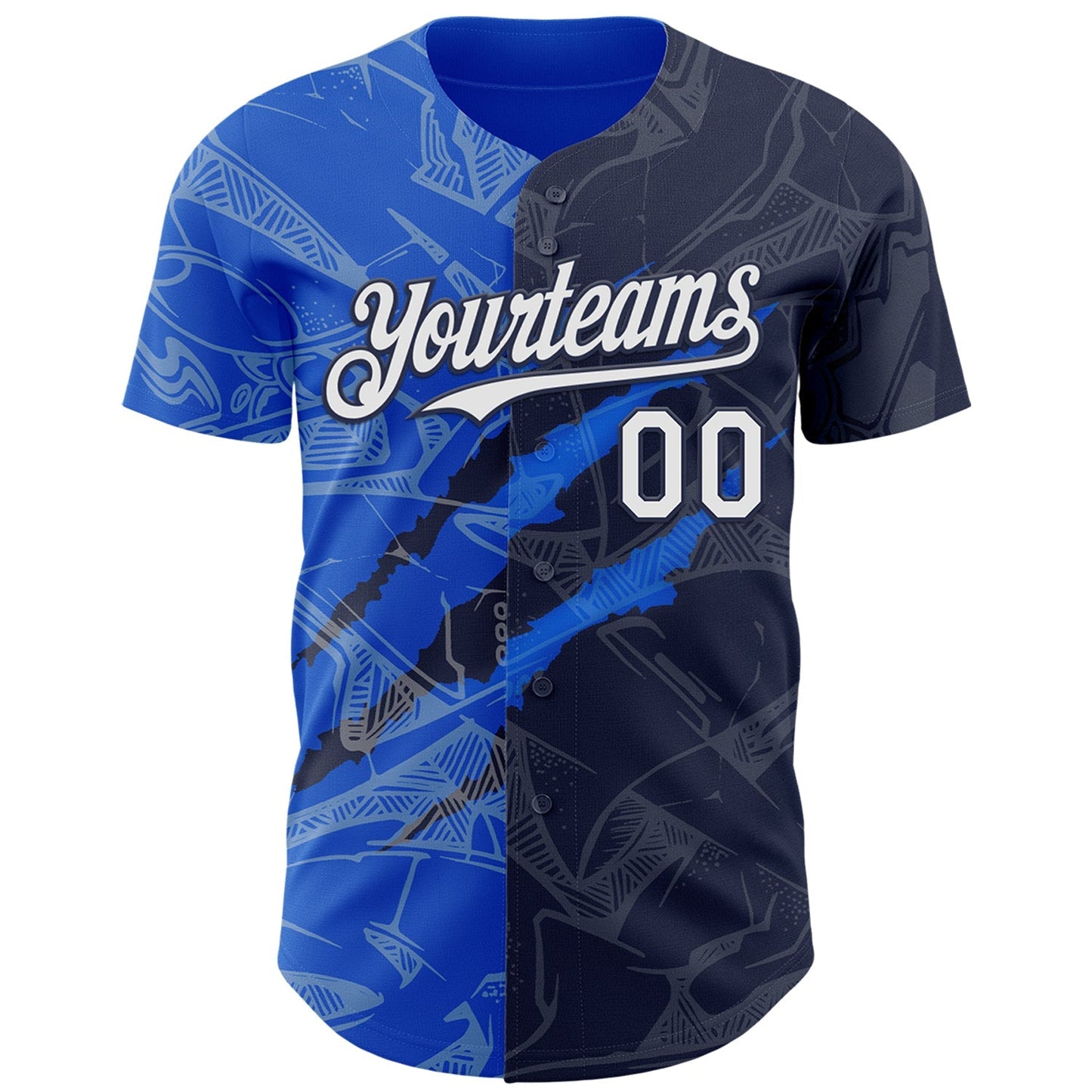 Custom Graffiti Pattern White Navy-Thunder Blue 3D Scratch Authentic Baseball Jersey baseball jersey product view 2