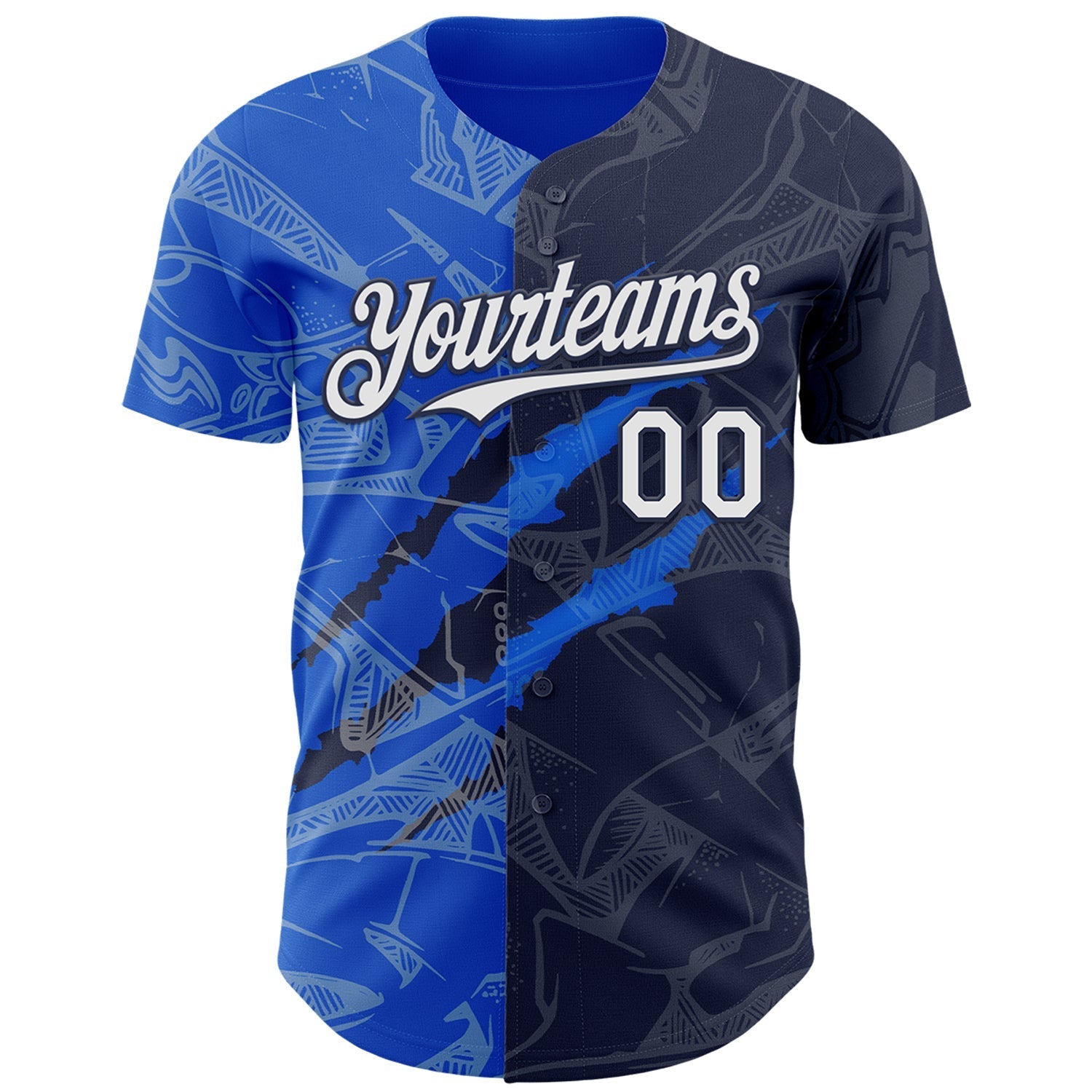 Custom Graffiti Pattern White Navy-Thunder Blue 3D Scratch Authentic Baseball Jersey baseball jersey product view 2