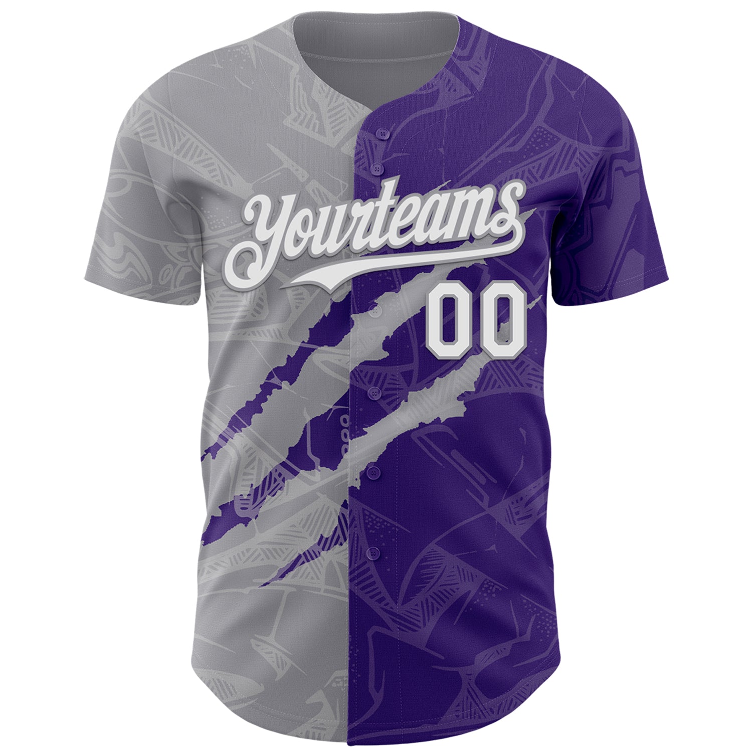 Custom Graffiti Pattern White Purple-Gray 3D Scratch Authentic Baseball Jersey baseball jersey product view 2