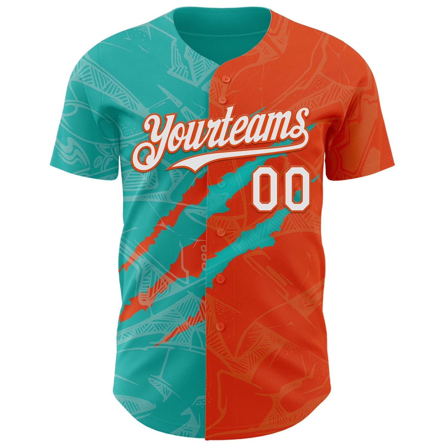 Custom Graffiti Pattern White Orange-Aqua 3D Scratch Authentic Baseball Jersey baseball jersey product view 2