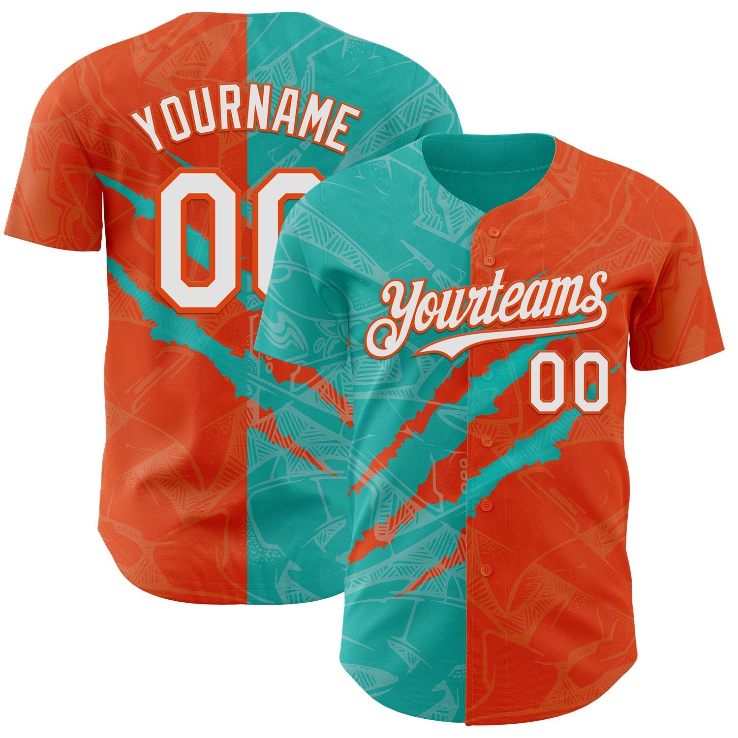 Custom Graffiti Pattern White Orange-Aqua 3D Scratch Authentic Baseball Jersey baseball jersey product view 1