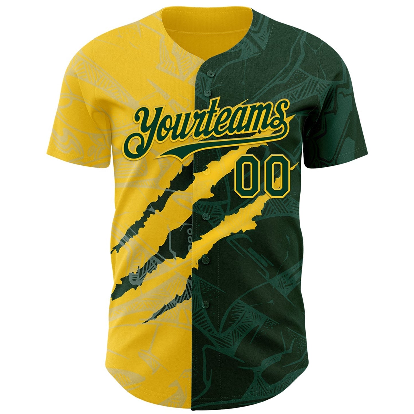 Custom Graffiti Pattern Green-Yellow 3D Scratch Authentic Baseball Jersey baseball jersey product view 2