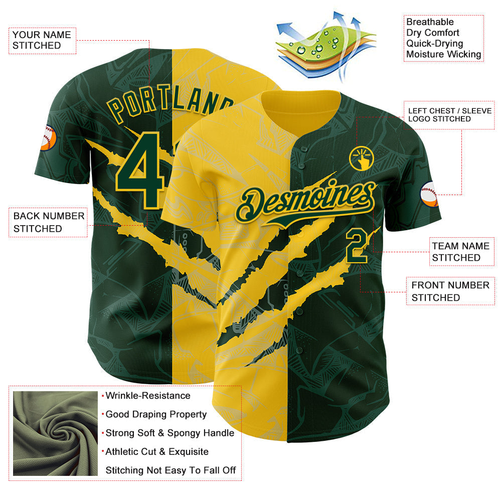 Custom Graffiti Pattern Green-Yellow 3D Scratch Authentic Baseball Jersey baseball jersey product view 3