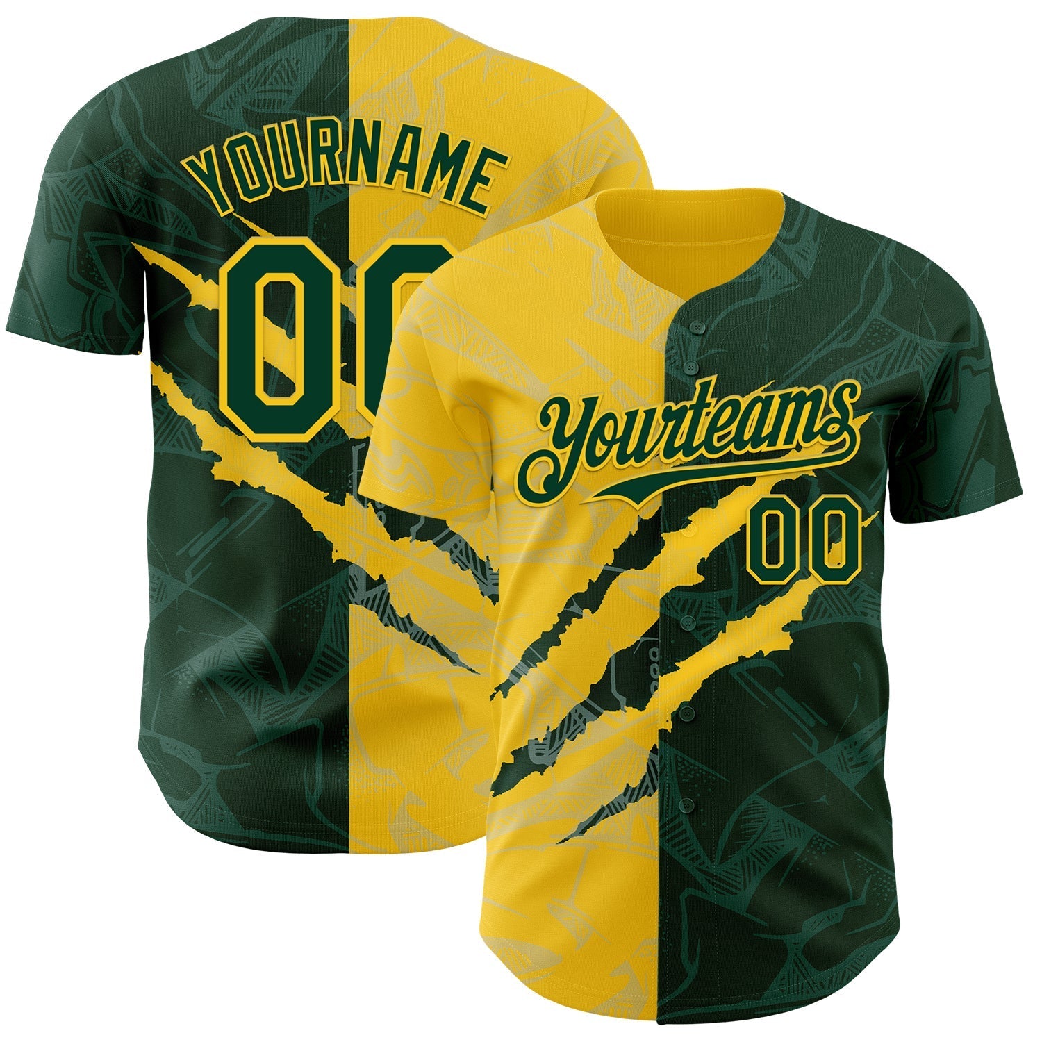 Custom Graffiti Pattern Green-Yellow 3D Scratch Authentic Baseball Jersey baseball jersey product view 1