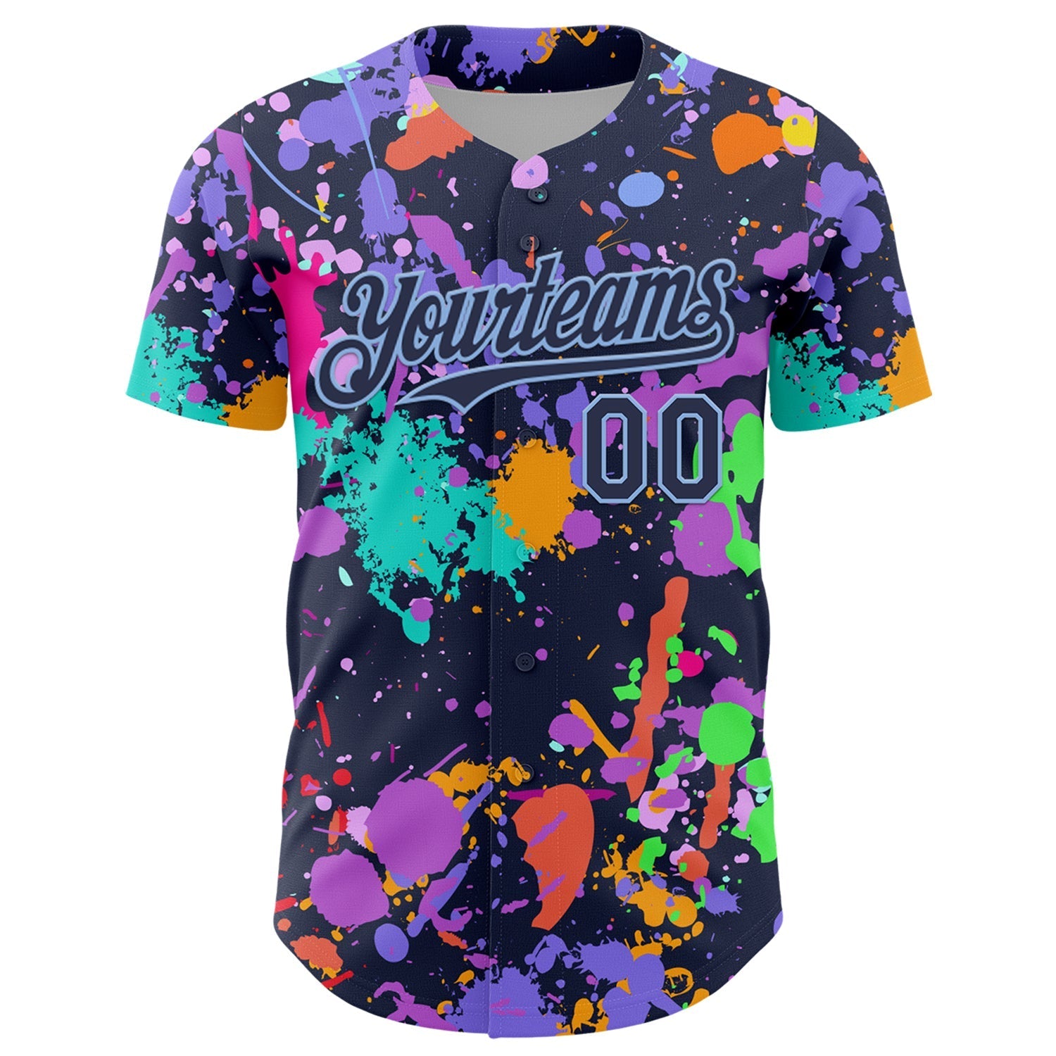 Custom Graffiti Pattern Navy-Light Blue Authentic Baseball Jersey baseball jersey product view 2