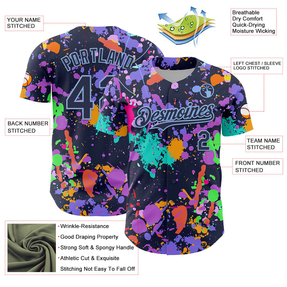 Custom Graffiti Pattern Navy-Light Blue Authentic Baseball Jersey baseball jersey product view 3