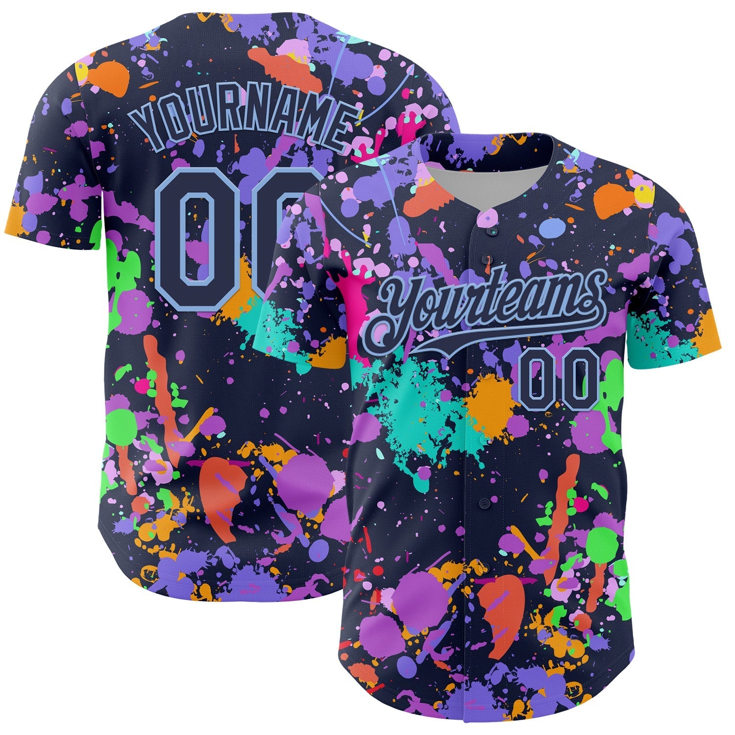 Custom Graffiti Pattern Navy-Light Blue Authentic Baseball Jersey baseball jersey product view 1