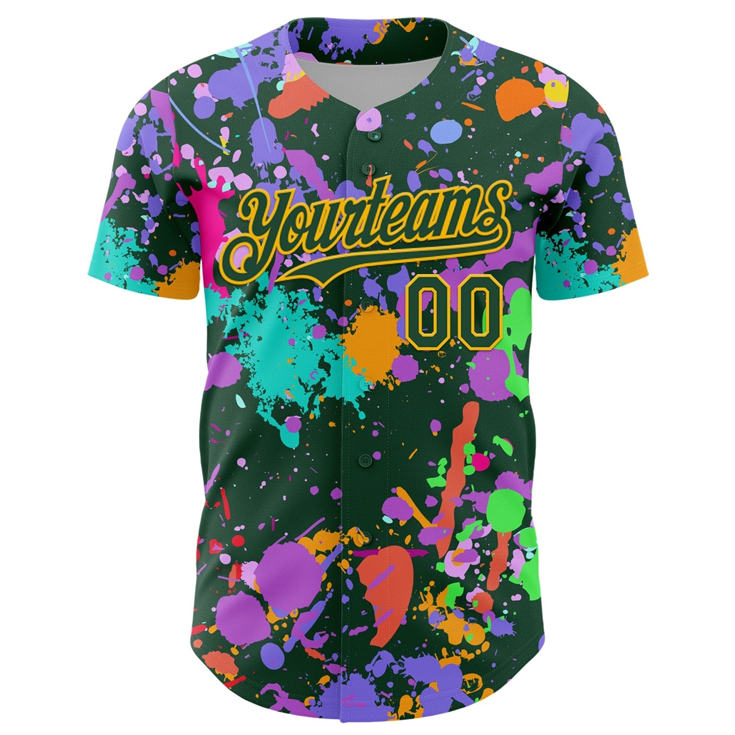 Custom Graffiti Pattern Green-Gold Authentic Baseball Jersey baseball jersey product view 2