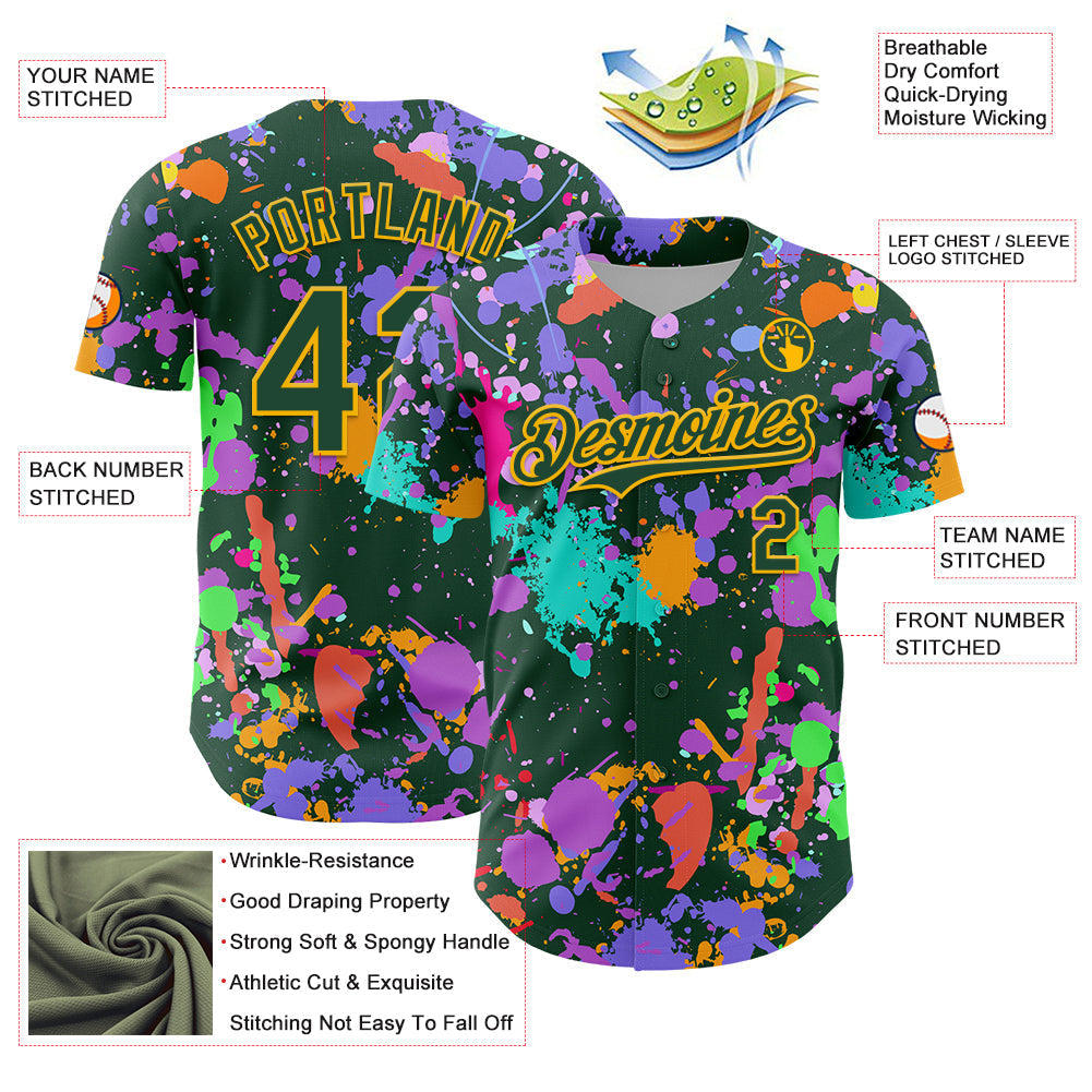 Custom Graffiti Pattern Green-Gold Authentic Baseball Jersey baseball jersey product view 3
