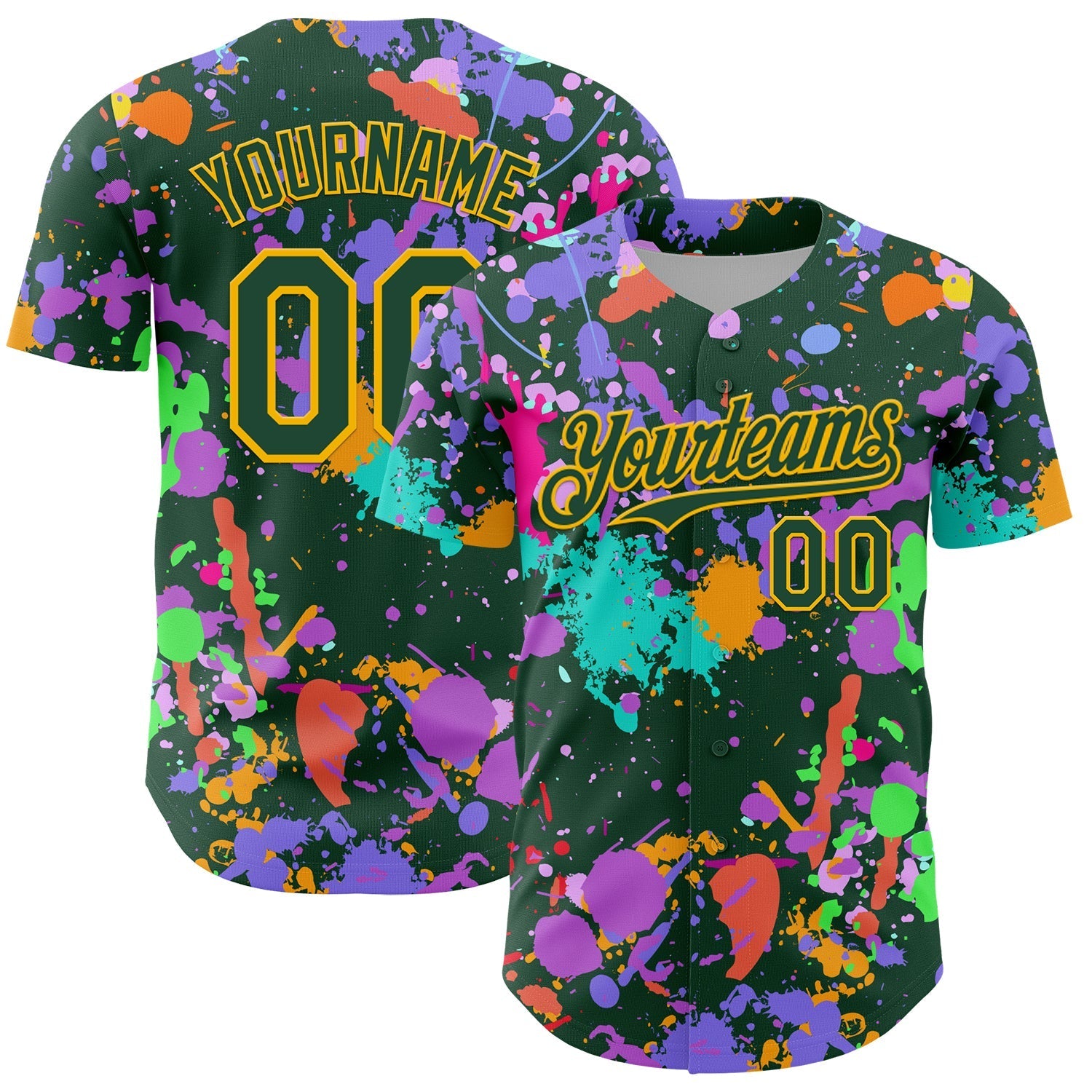 Custom Graffiti Pattern Green-Gold Authentic Baseball Jersey baseball jersey product view 1