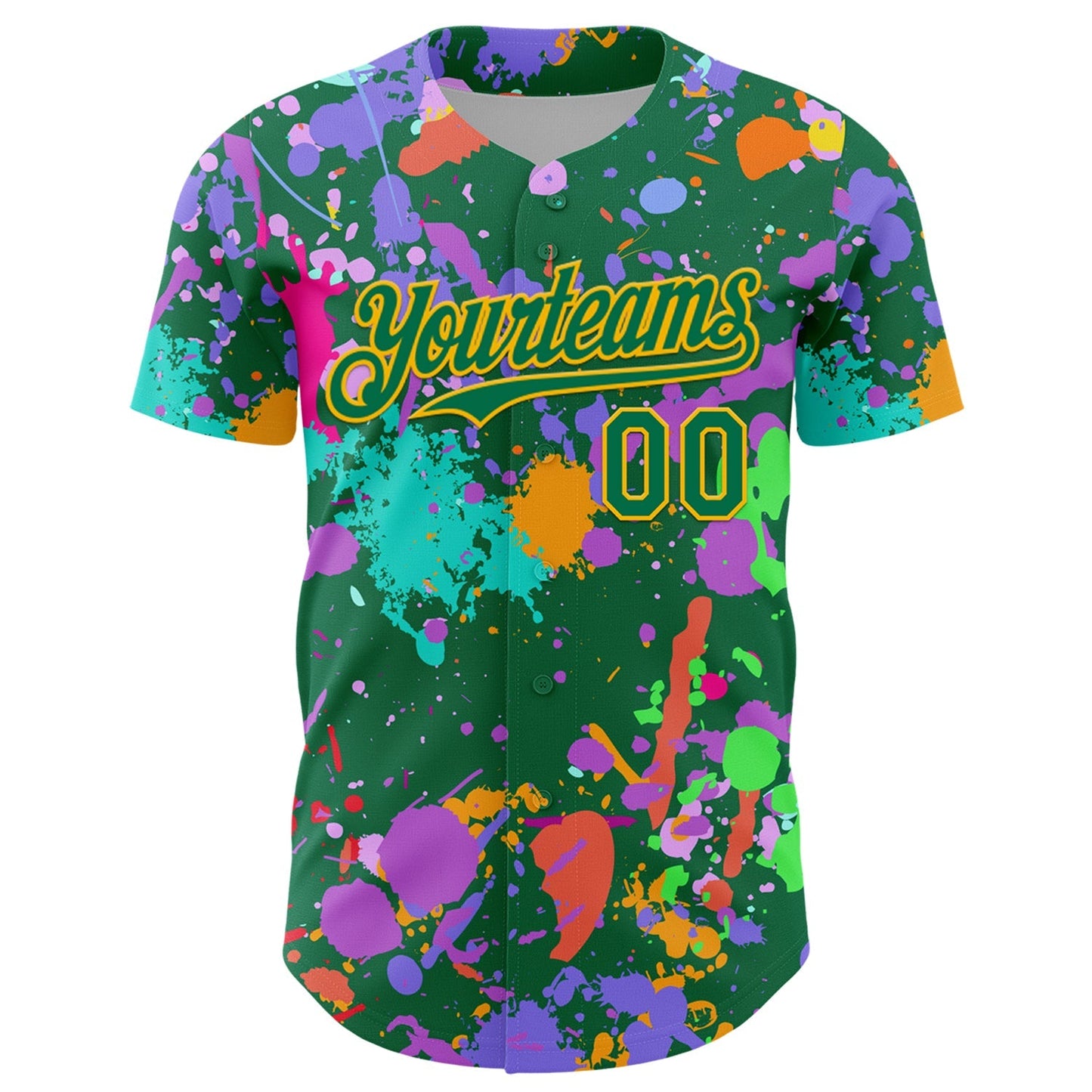 Custom Graffiti Pattern Kelly Green-Gold Authentic Baseball Jersey baseball jersey product view 2
