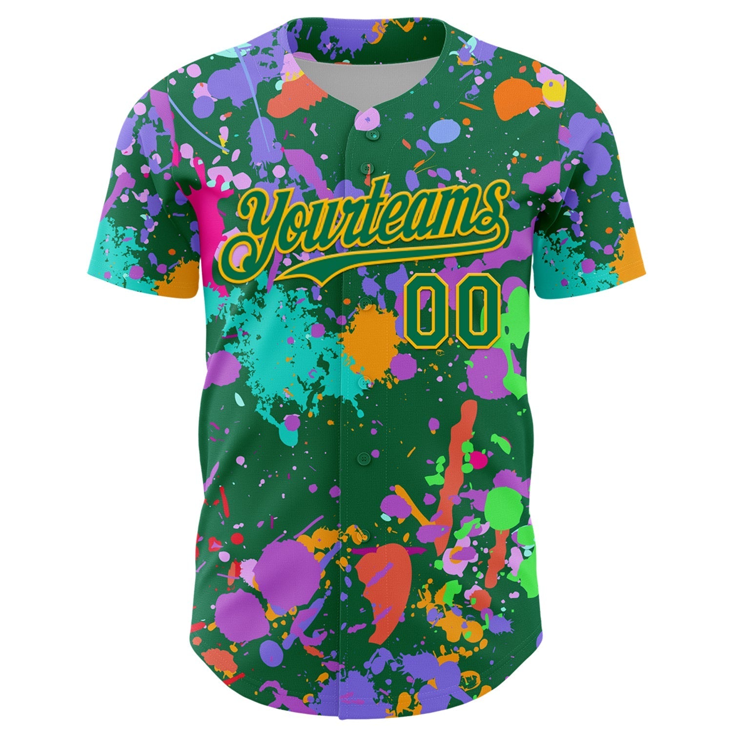 Custom Graffiti Pattern Kelly Green-Gold Authentic Baseball Jersey baseball jersey product view 2