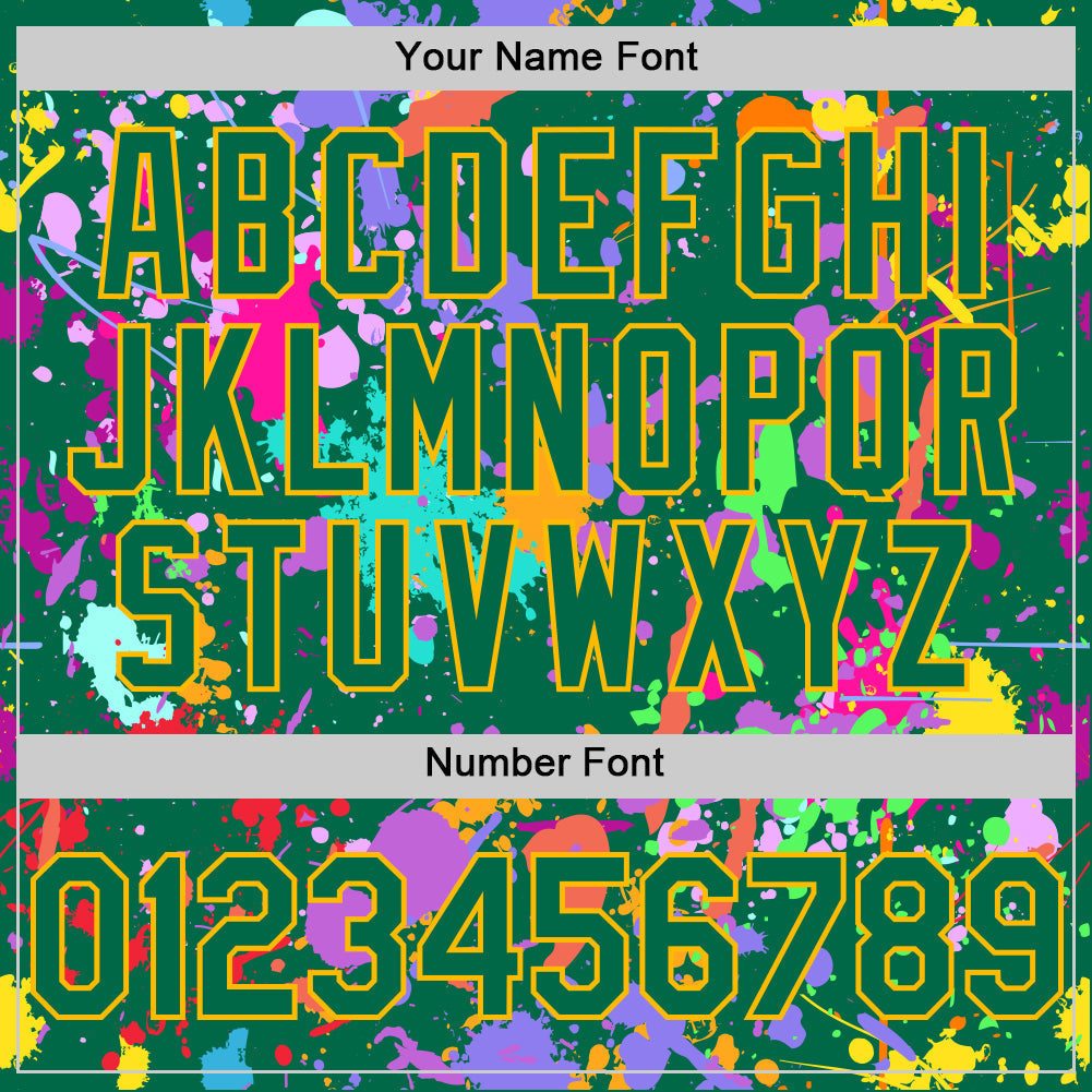 Custom Graffiti Pattern Kelly Green-Gold Authentic Baseball Jersey baseball jersey product view 5