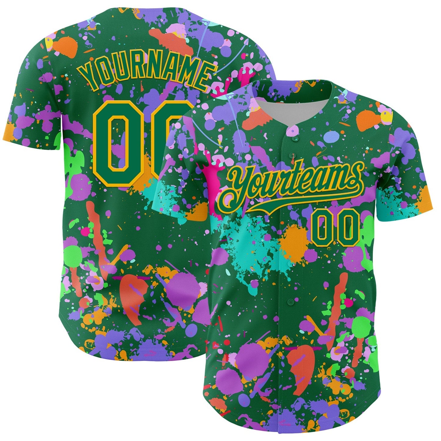 Custom Graffiti Pattern Kelly Green-Gold Authentic Baseball Jersey baseball jersey product view 1