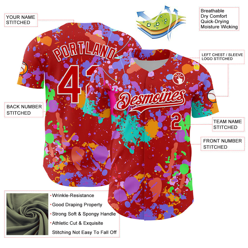 Custom Graffiti Pattern Red-White Authentic Baseball Jersey baseball jersey product view 3