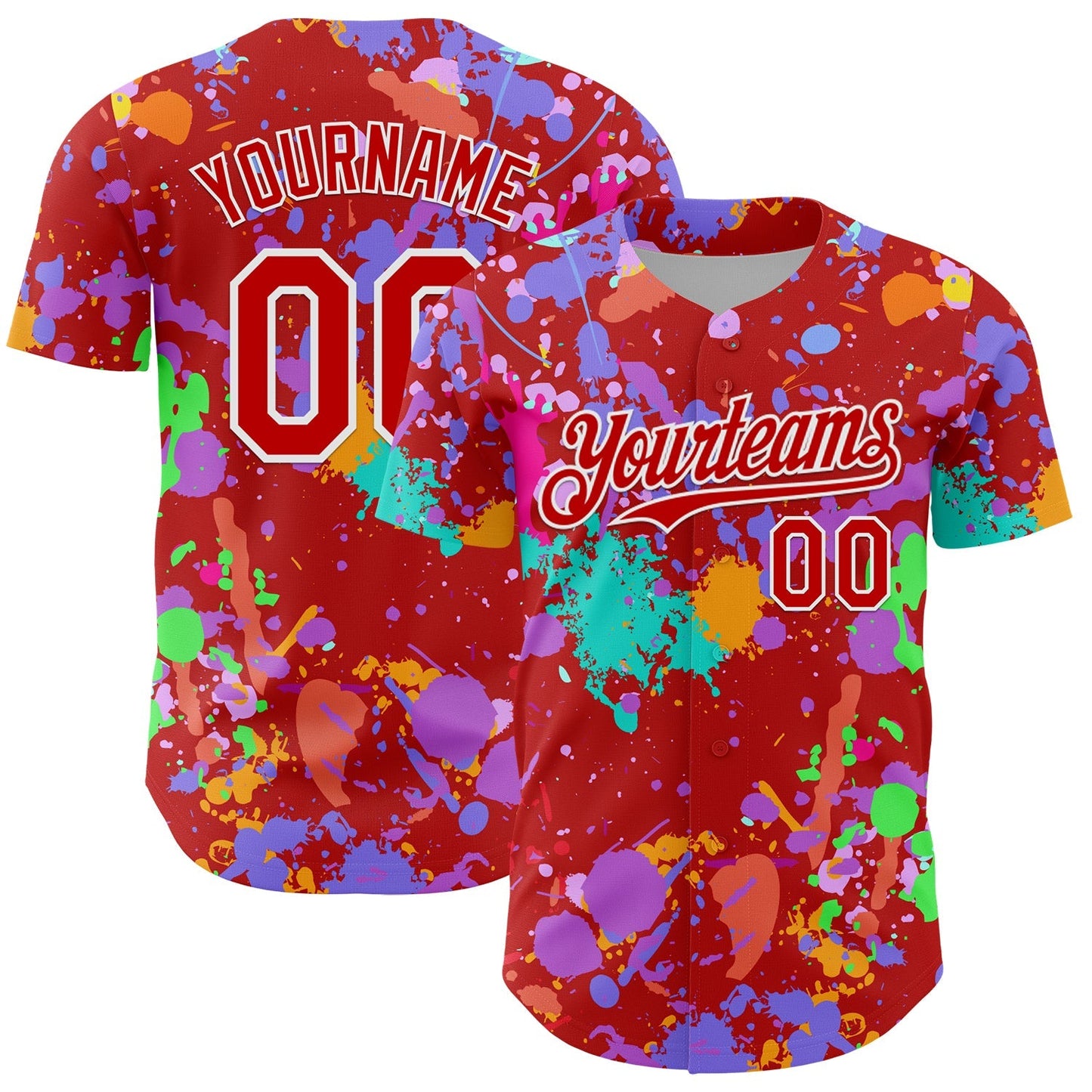Custom Graffiti Pattern Red-White Authentic Baseball Jersey baseball jersey product view 1
