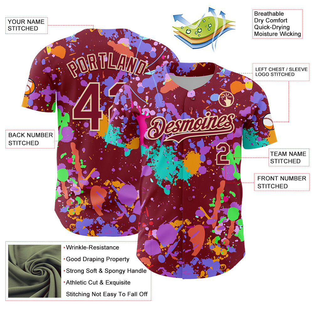 Custom Graffiti Pattern Crimson-Cream Authentic Baseball Jersey baseball jersey product view 3