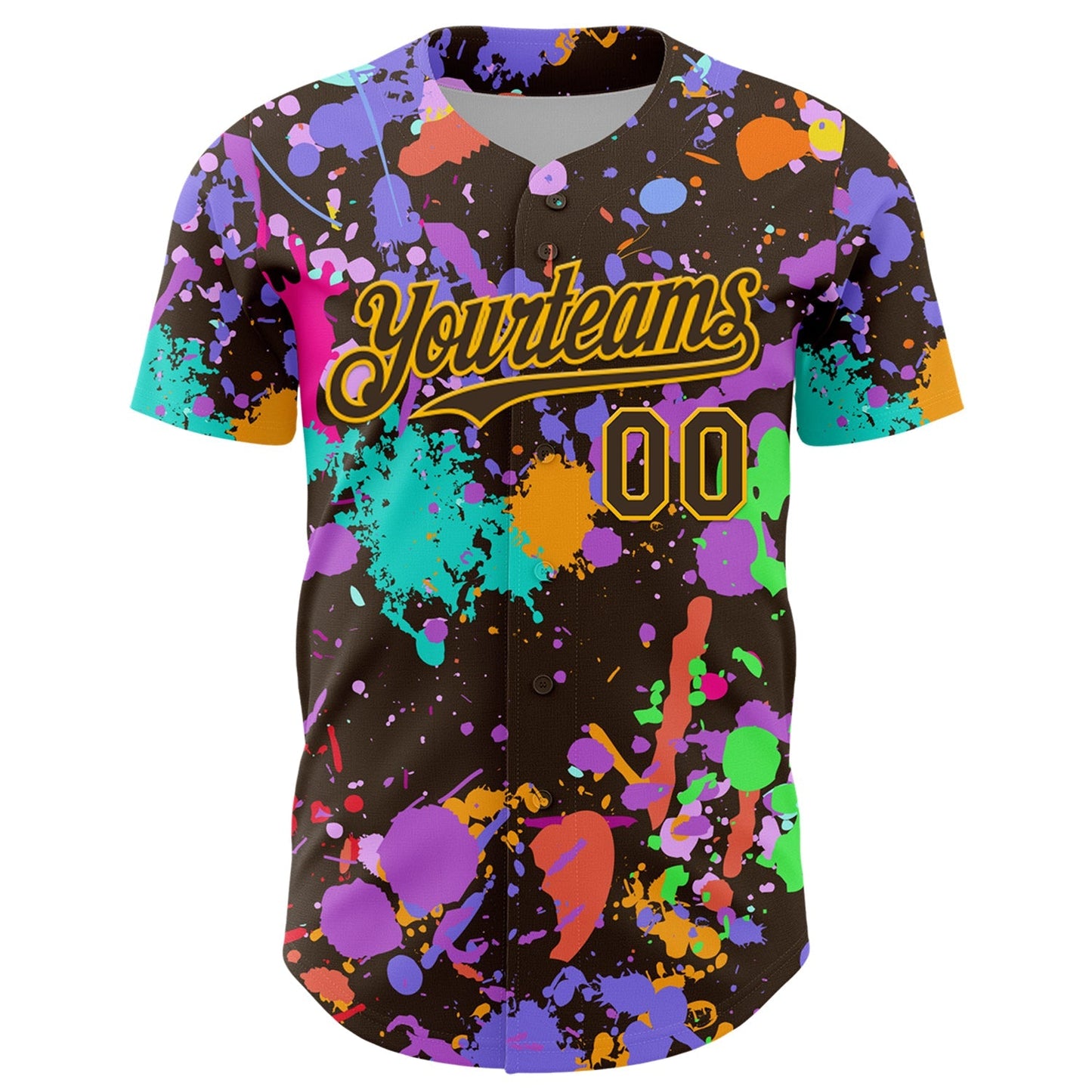 Custom Graffiti Pattern Brown-Gold Authentic Baseball Jersey baseball jersey product view 2