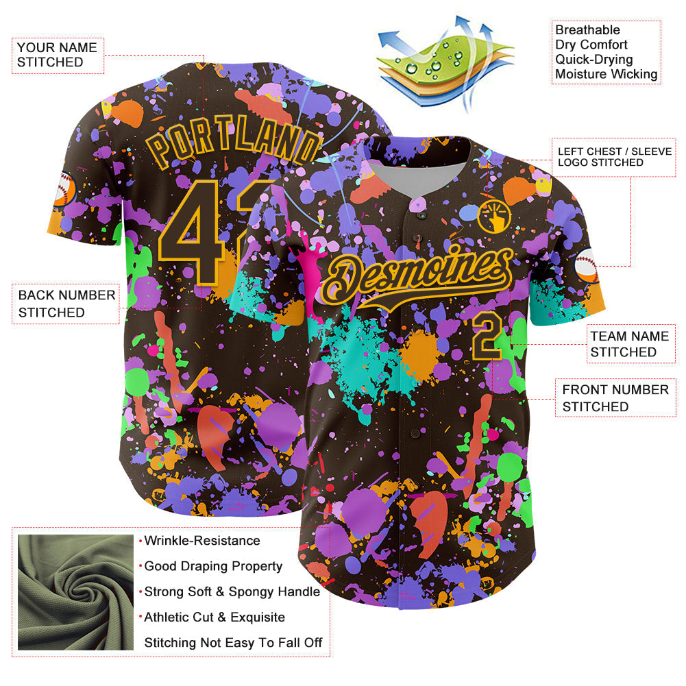 Custom Graffiti Pattern Brown-Gold Authentic Baseball Jersey baseball jersey product view 3