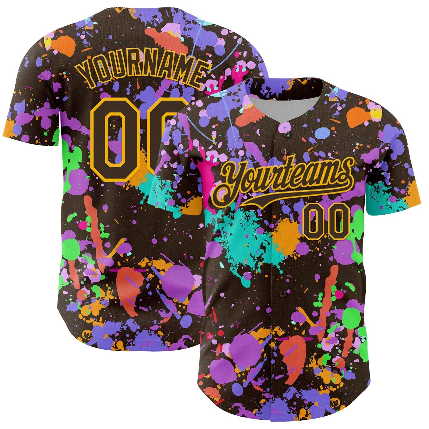 Custom Graffiti Pattern Brown-Gold Authentic Baseball Jersey baseball jersey product view 1