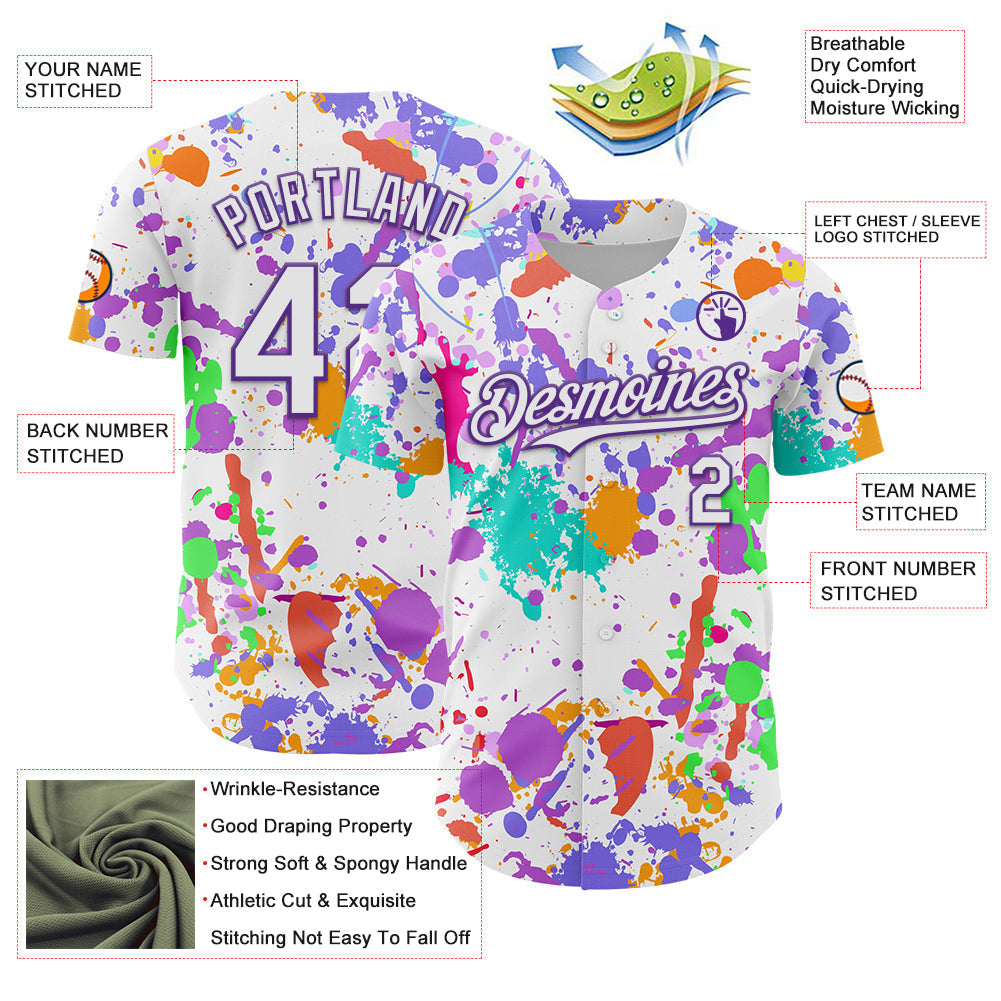 Custom Graffiti Pattern White-Purple Authentic Baseball Jersey baseball jersey product view 3