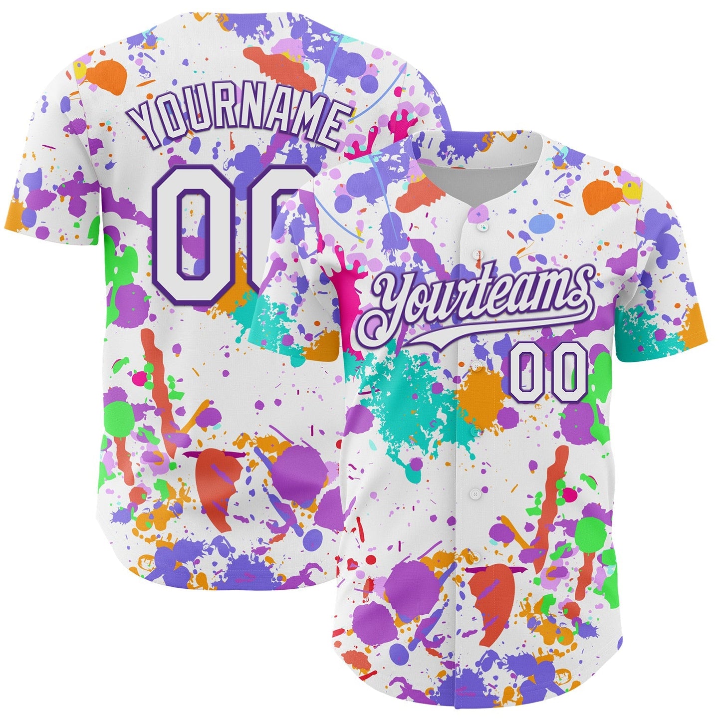 Custom Graffiti Pattern White-Purple Authentic Baseball Jersey baseball jersey product view 1