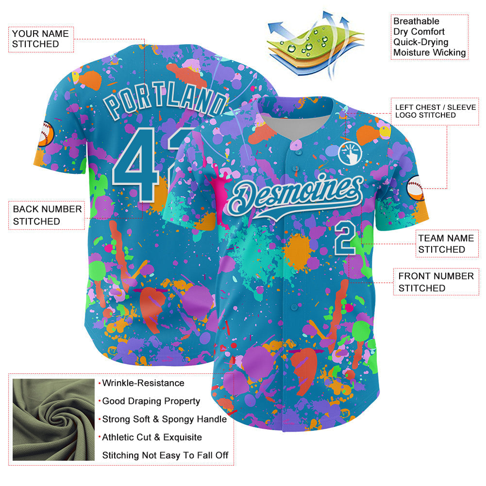 Custom Graffiti Pattern Panther Blue-White Authentic Baseball Jersey baseball jersey product view 3