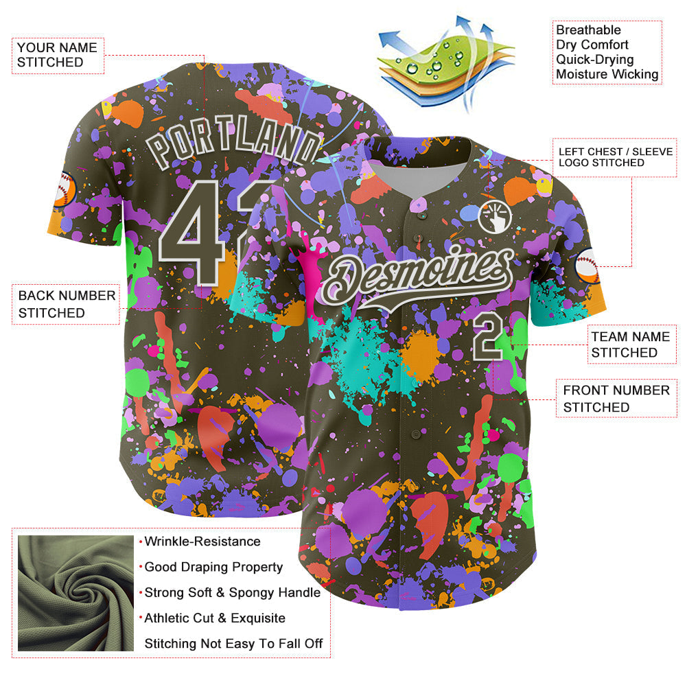 Custom Graffiti Pattern Olive-White Authentic Baseball Jersey baseball jersey product view 3