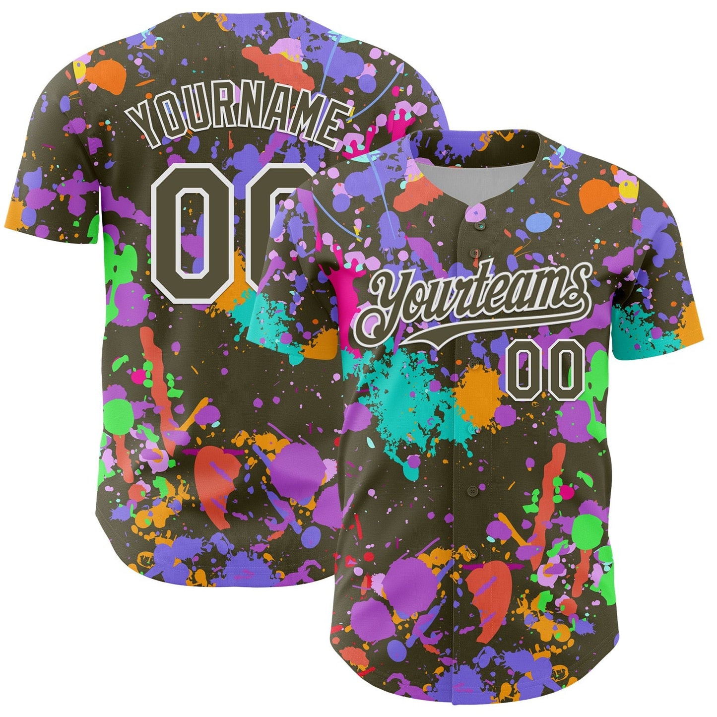 Custom Graffiti Pattern Olive-White Authentic Baseball Jersey baseball jersey product view 1