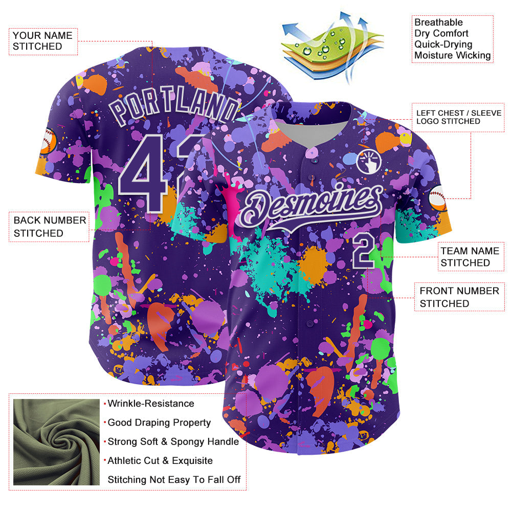 Custom Graffiti Pattern Purple-White Authentic Baseball Jersey baseball jersey product view 3