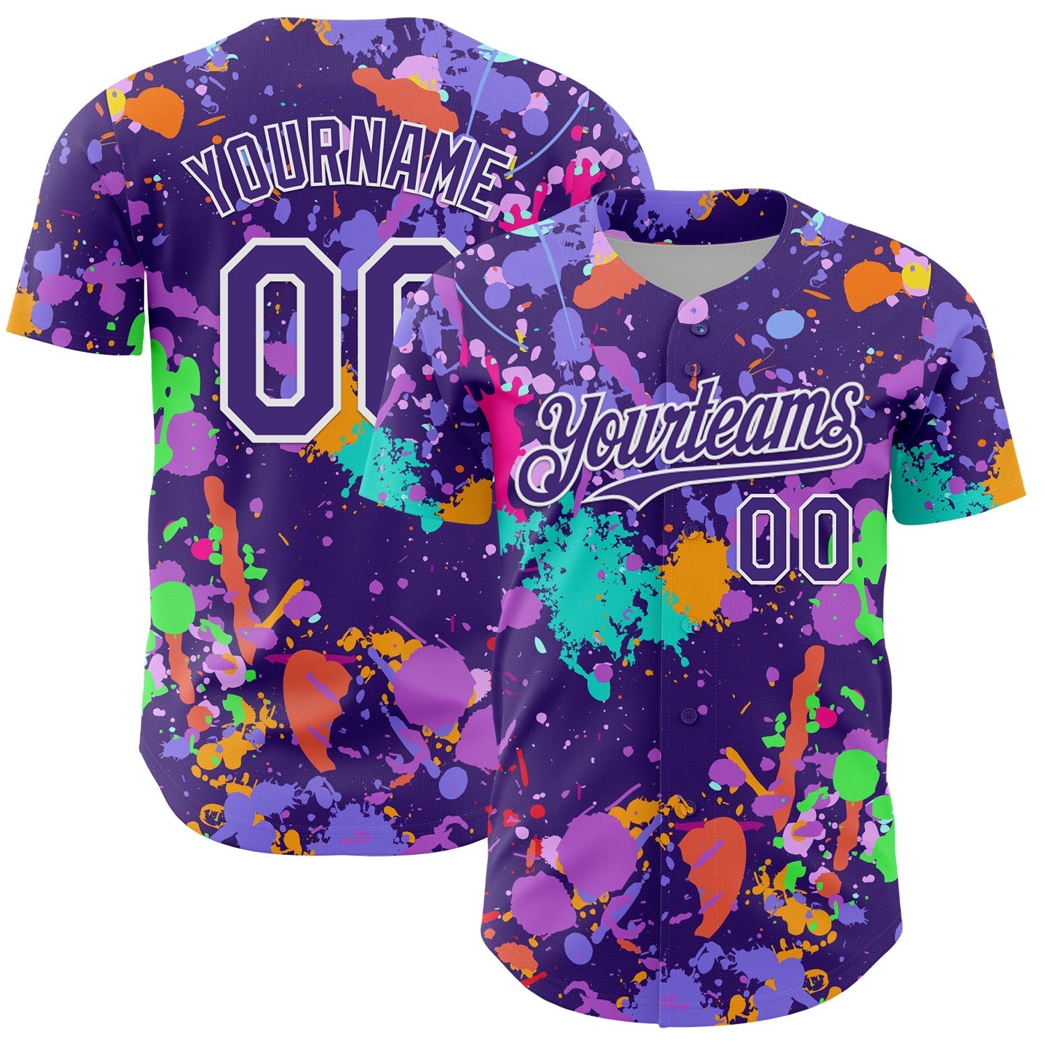Custom Graffiti Pattern Purple-White Authentic Baseball Jersey baseball jersey product view 1