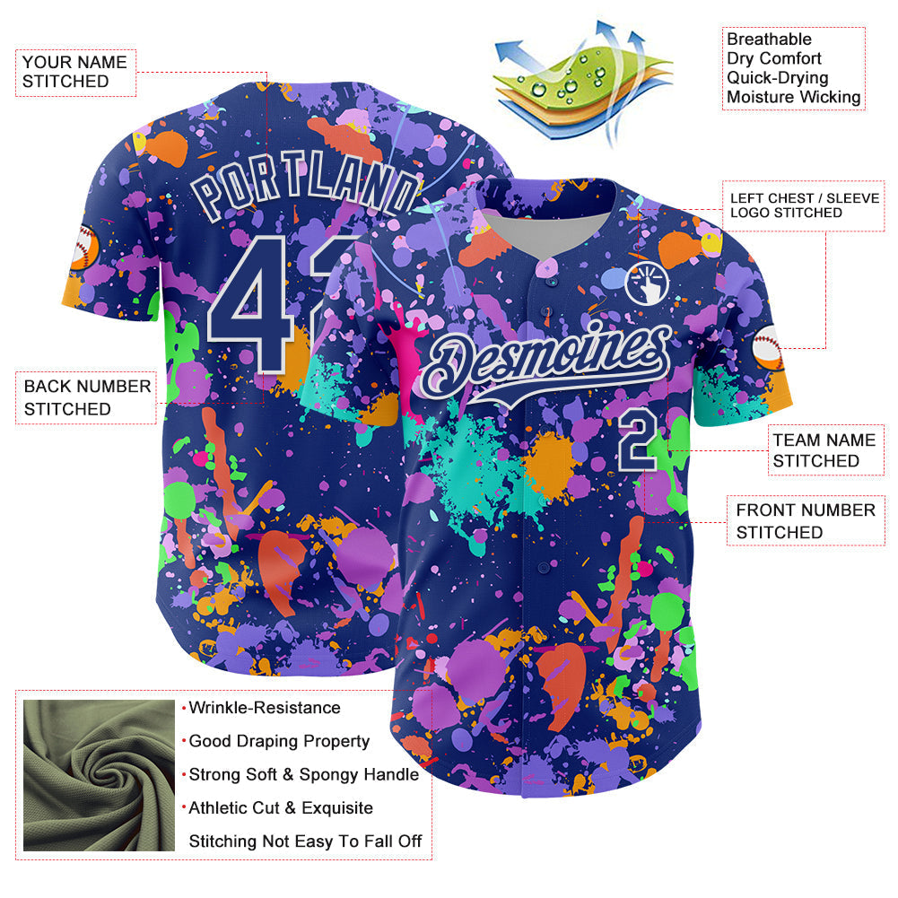 Custom Graffiti Pattern Royal-White Authentic Baseball Jersey baseball jersey product view 3