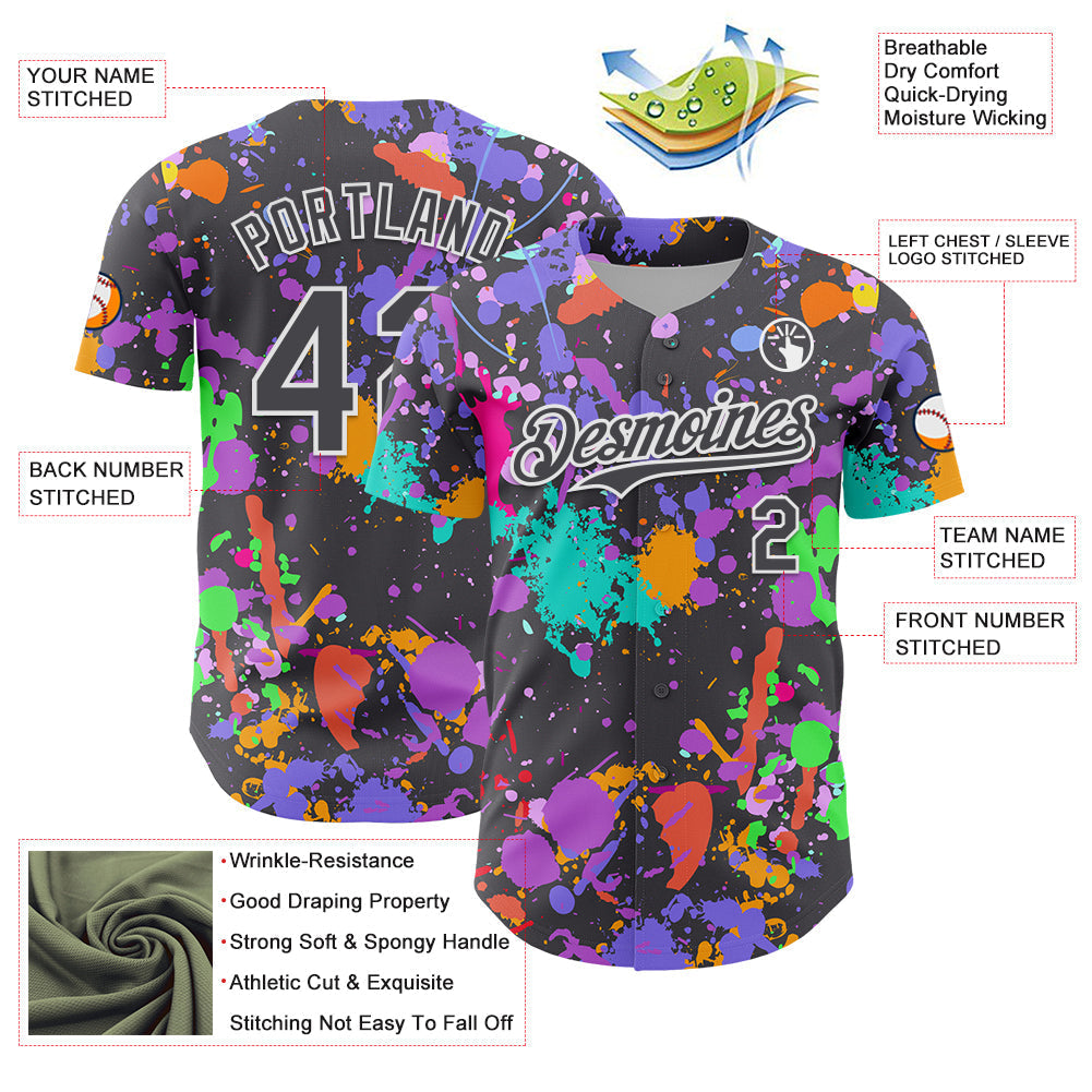 Custom Graffiti Pattern Steel Gray-White Authentic Baseball Jersey baseball jersey product view 3