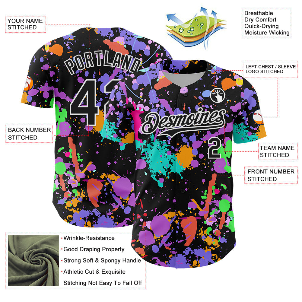 Custom Graffiti Pattern Black-White Authentic Baseball Jersey baseball jersey product view 3