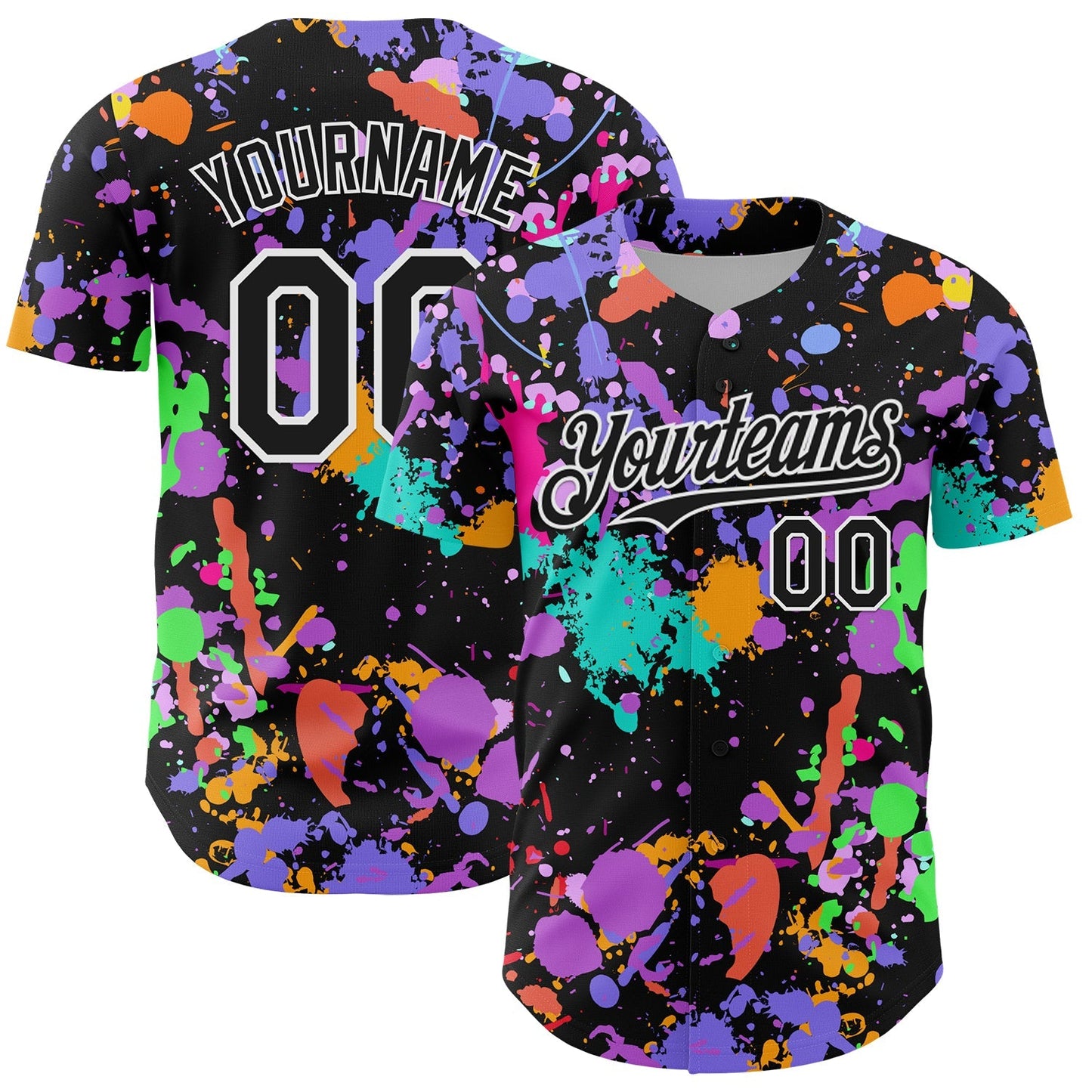 Custom Graffiti Pattern Black-White Authentic Baseball Jersey baseball jersey product view 1