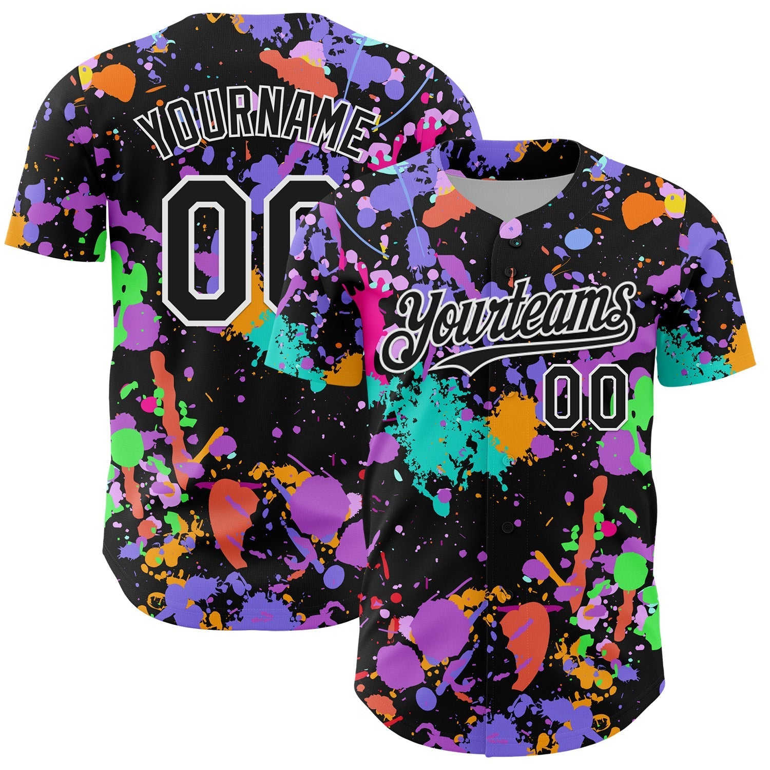 Custom Graffiti Pattern Black-White Authentic Baseball Jersey baseball jersey product view 1