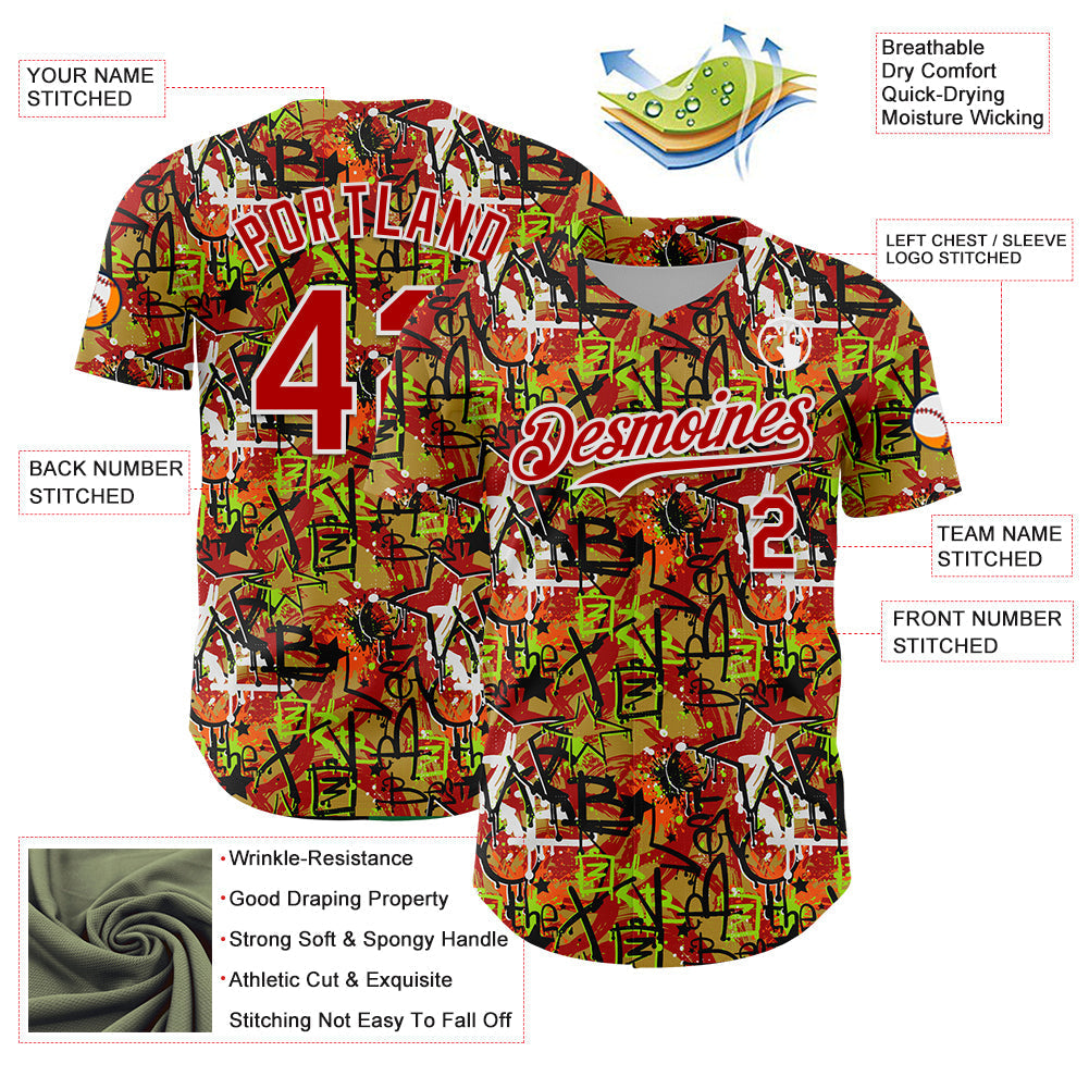 Custom Graffiti Pattern Red-White Splatter Authentic Baseball Jersey baseball jersey product view 3
