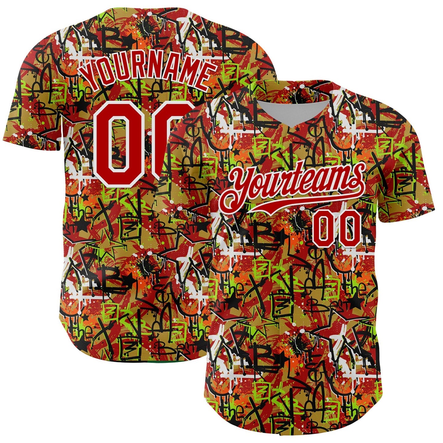 Custom Graffiti Pattern Red-White Splatter Authentic Baseball Jersey baseball jersey product view 1