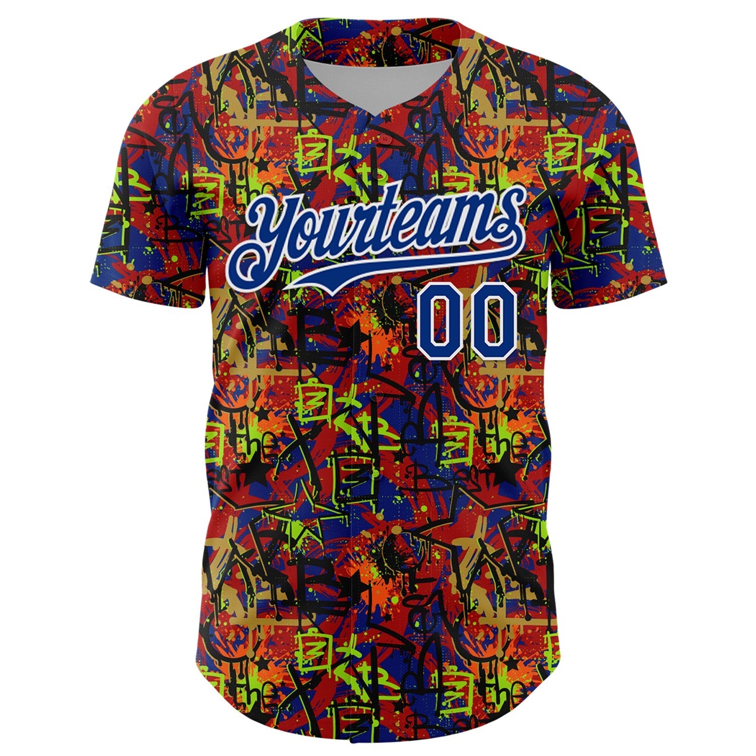 Custom Graffiti Pattern Royal-White Splatter Authentic Baseball Jersey baseball jersey product view 2