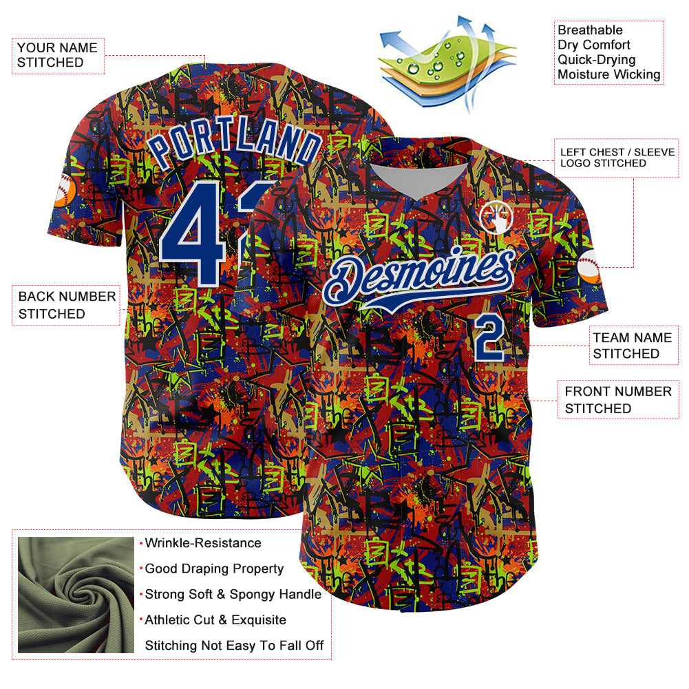 Custom Graffiti Pattern Royal-White Splatter Authentic Baseball Jersey baseball jersey product view 3