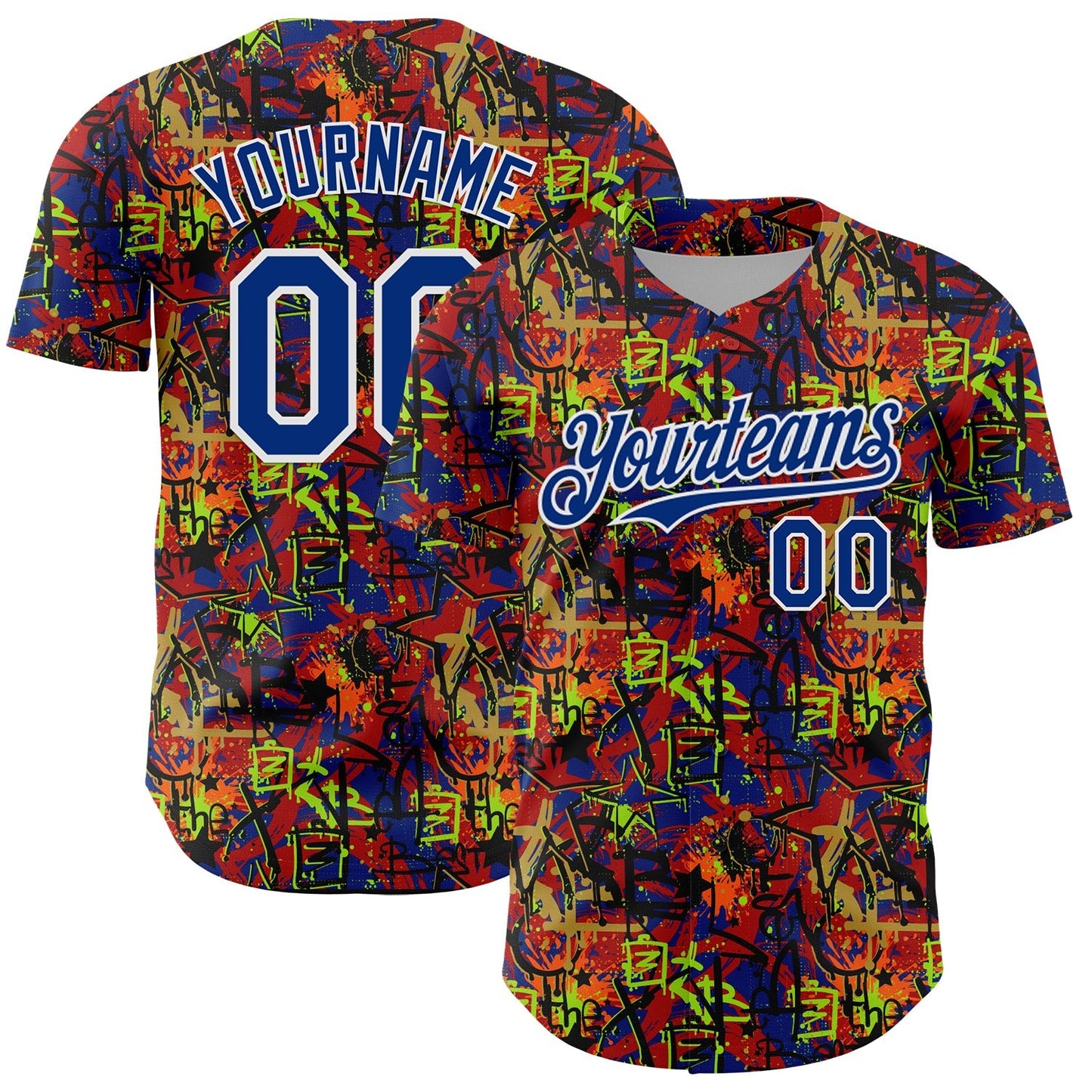 Custom Graffiti Pattern Royal-White Splatter Authentic Baseball Jersey baseball jersey product view 1