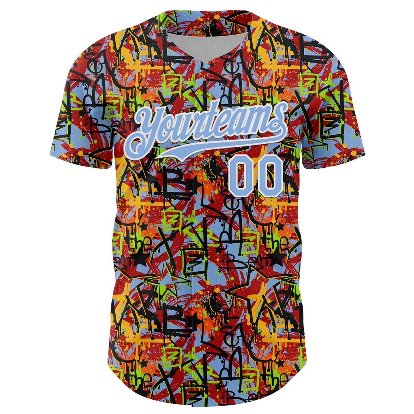 Custom Graffiti Pattern Light Blue-White Splatter Authentic Baseball Jersey baseball jersey product view 2