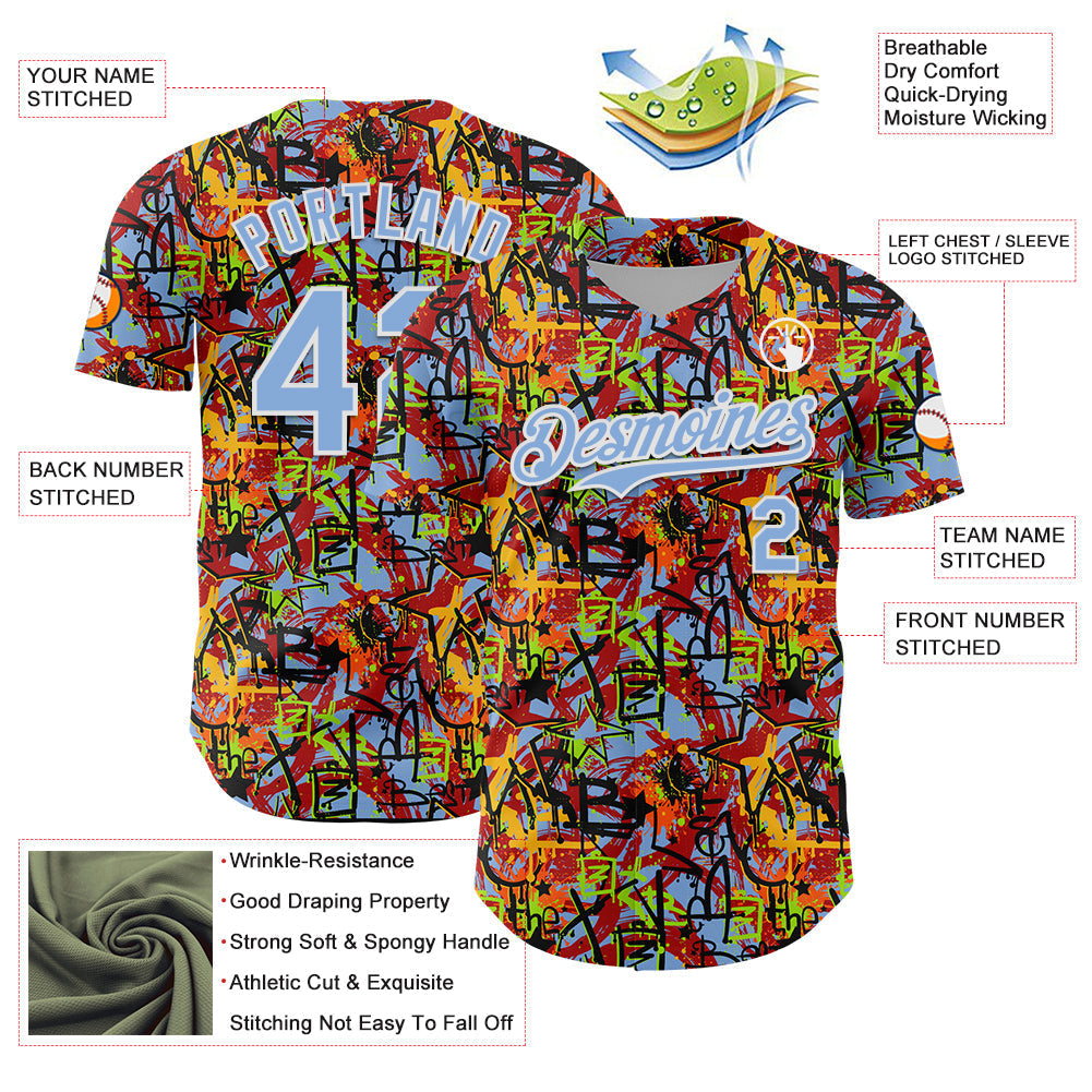 Custom Graffiti Pattern Light Blue-White Splatter Authentic Baseball Jersey baseball jersey product view 3