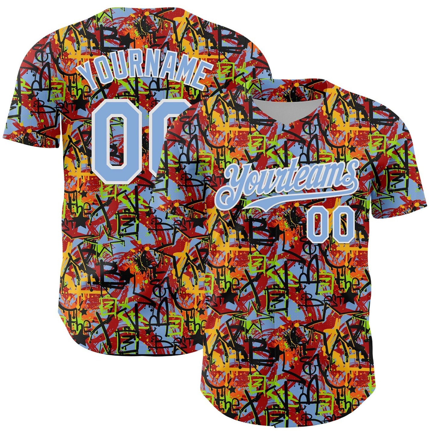Custom Graffiti Pattern Light Blue-White Splatter Authentic Baseball Jersey baseball jersey product view 1