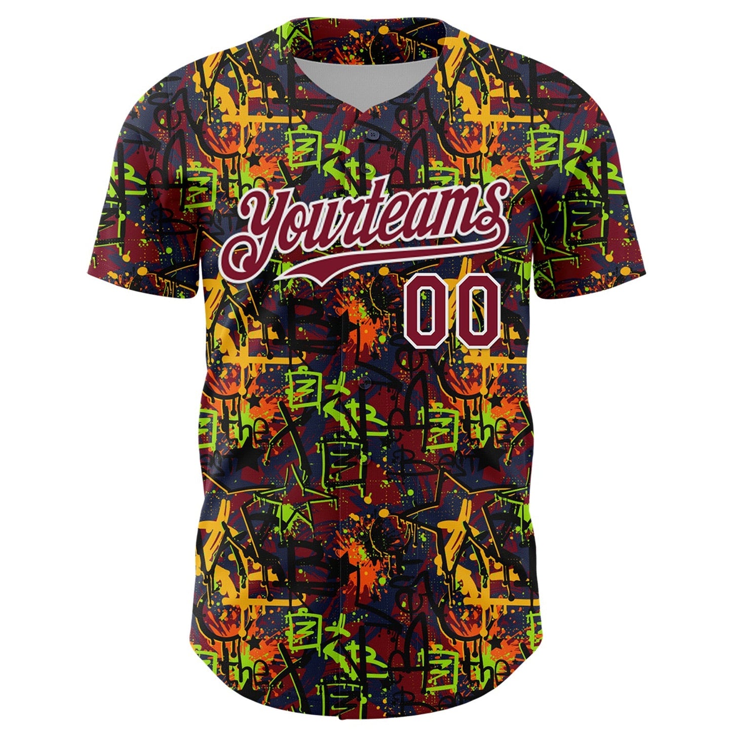 Custom Graffiti Pattern Crimson-White Splatter Authentic Baseball Jersey baseball jersey product view 2