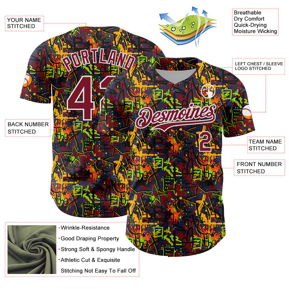 Custom Graffiti Pattern Crimson-White Splatter Authentic Baseball Jersey baseball jersey product view 3