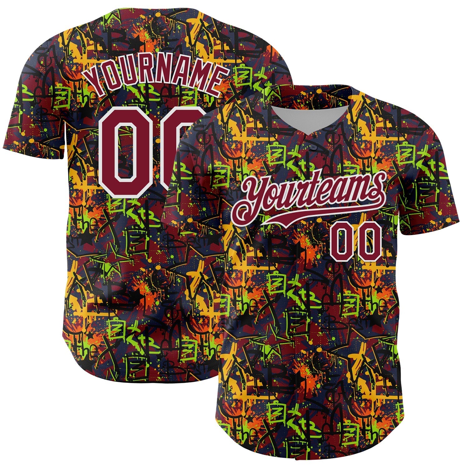 Custom Graffiti Pattern Crimson-White Splatter Authentic Baseball Jersey baseball jersey product view 1