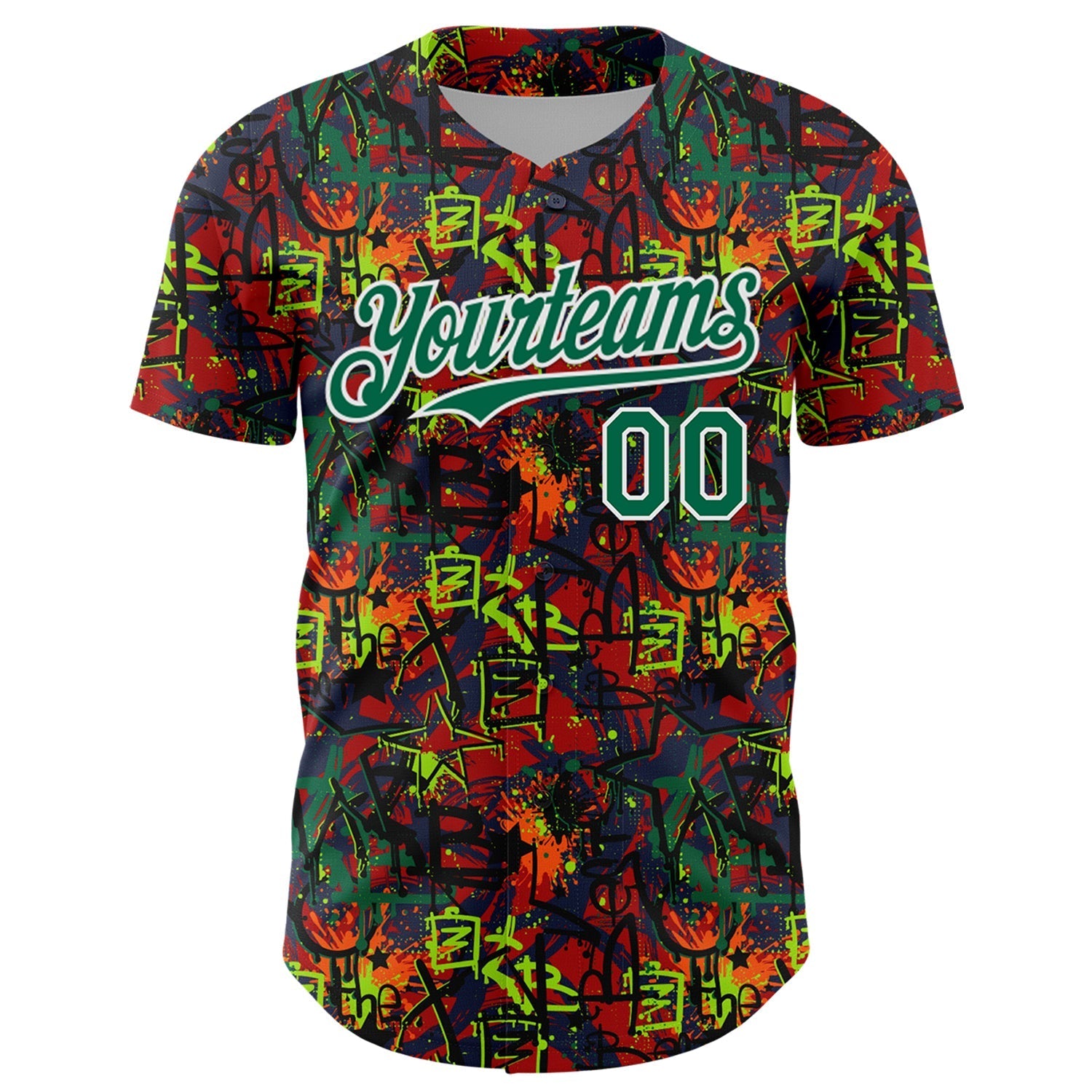 Custom Graffiti Pattern Kelly Green-White Splatter Authentic Baseball Jersey baseball jersey product view 2